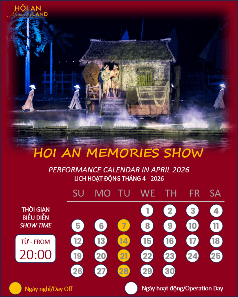 Hoi An memories show, performace calendar in april 2026