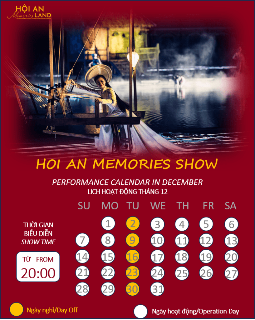 Hoi An Memories show, Performance calendar in December 2025
