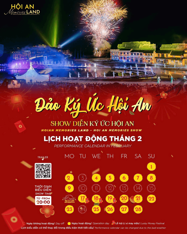 Hoi An memories show, performace calendar in February